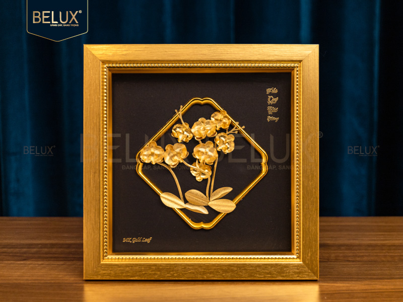 Tranh Hoa Lan Dát Vàng 24K- 23x23 cm